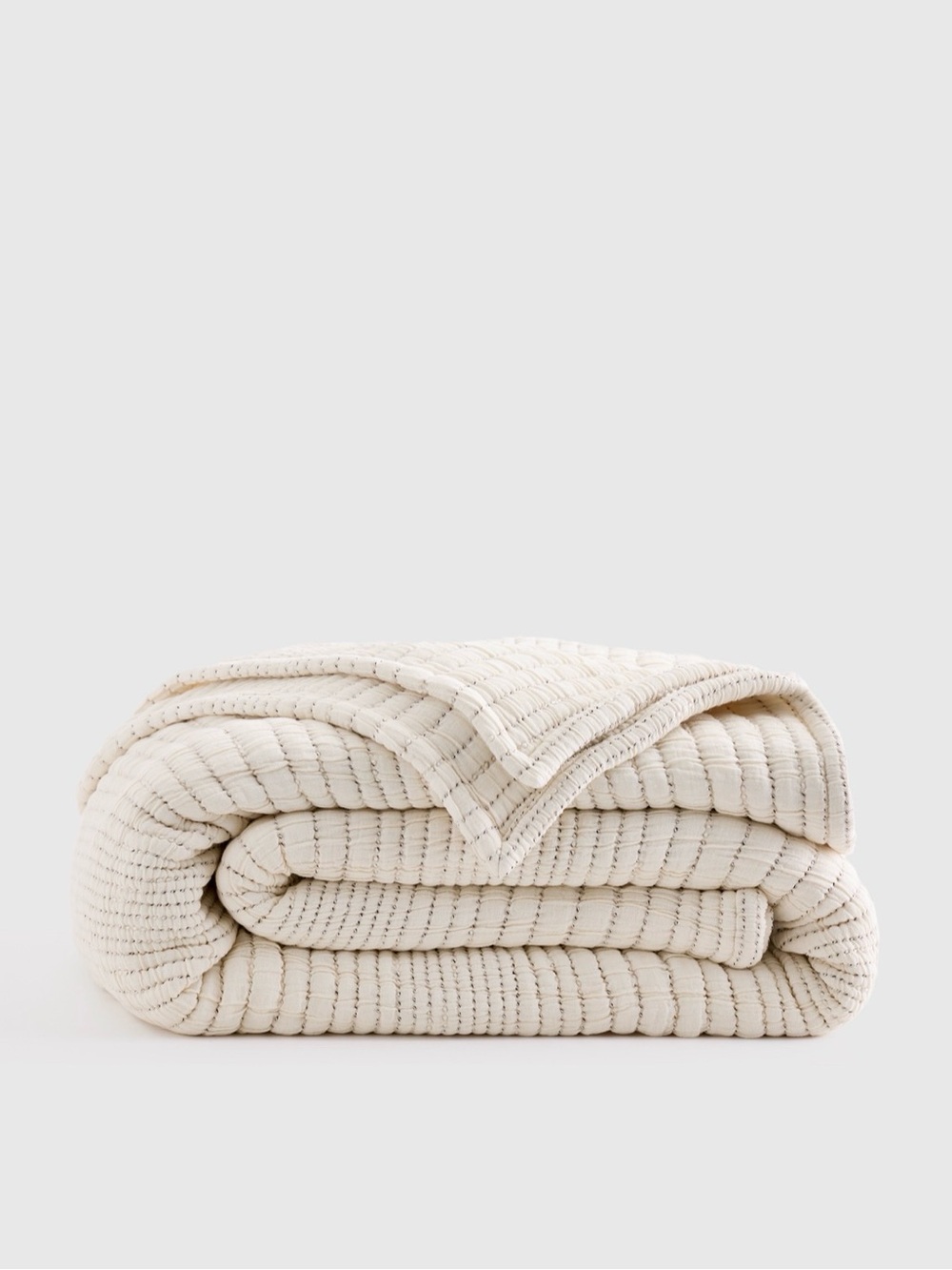 Quince Organic Cotton Channel Stitch Coverlet in undyed Twin